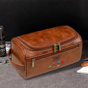 This Awesome Dad Belong To - Personalized Leather Toiletry Bag - Gift For Father, Grandpa, Father's Day Gift