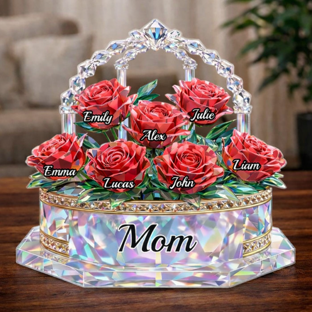 Mother's Rose Bouquet - Personalized Shape Acrylic Block - Gift For Mom, Grandma, Mother's Day Gift