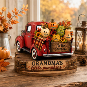 Grandma's Little Pumpkins Pickup Truck - Personalized 2-Layered Wooden Plaque - Cozy Fall Decor for Grandma