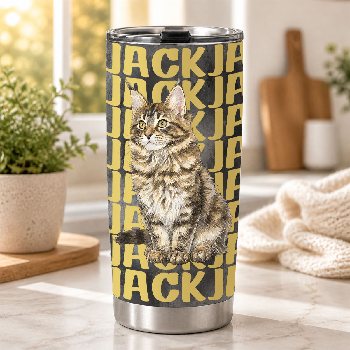 Custom Pet Portrait & Name Watercolor Style - Personalized Tumbler Cup