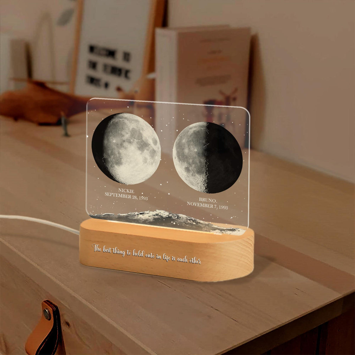 Personalized Moon Phases Couple Night Light, Custom Moon Phase, Anniversary Gift, Gift For Couple, Engagement Gifts, Married Couple Gift