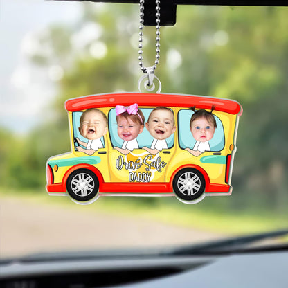 Personalized Kids Photo Car Ornament For Dad, Custom Drive Safe Daddy Car Ornament, Father's Day Gift, Drive Safe Gift For Grandpa