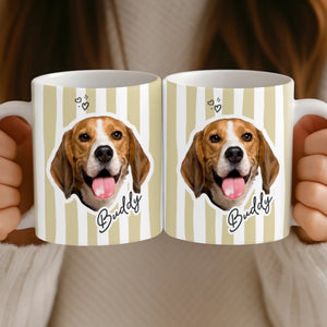 Personalized Pet Photo Mug Custom Dog & Cat Coffee Mug with Pet Portrait and Name, Cute Striped Ceramic Mug Gift for Pet Lovers