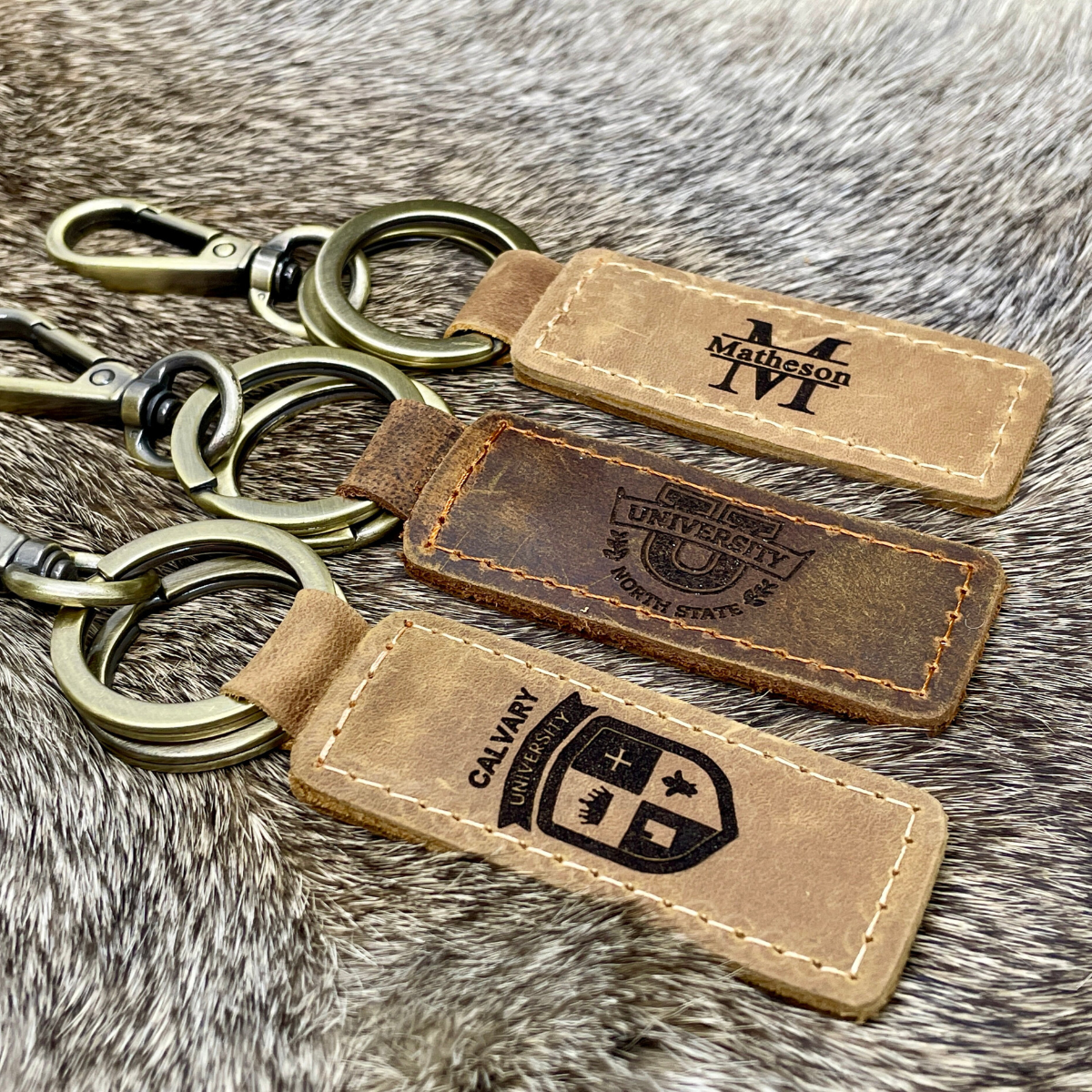GRADUATION GIFTS, University Keychain, College Collegiate Sport Team Key Fob, Any University or College logo, Laser Engraved Leather