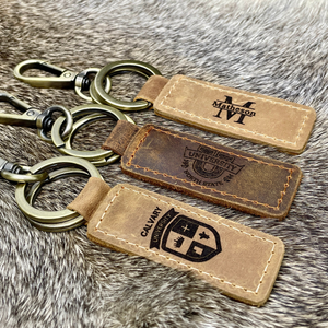 GRADUATION GIFTS, University Keychain, College Collegiate Sport Team Key Fob, Any University or College logo, Laser Engraved Leather