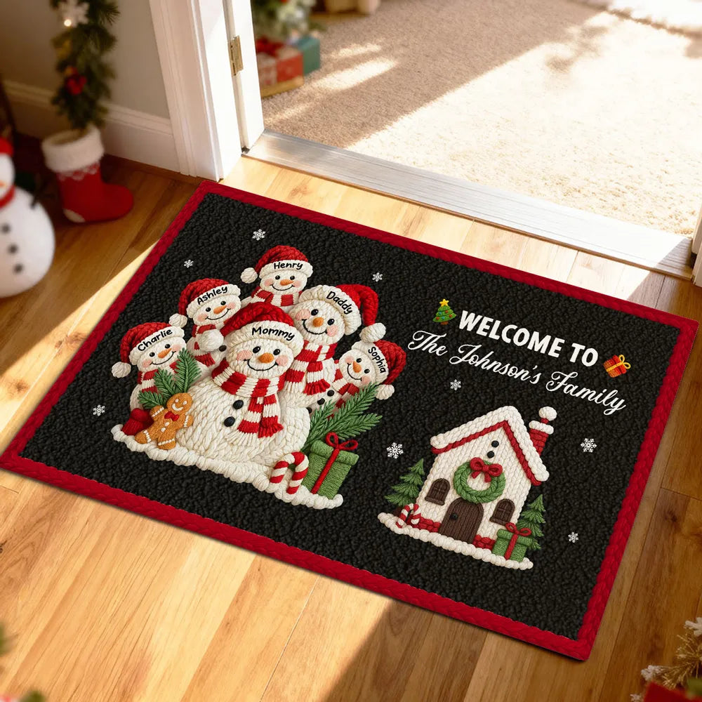 There Is Snow Place Like Home Faux Yarn Effect - Personalized Doormat - Festive Christmas Decor for Family