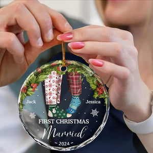 First Christmas As Mr & Mrs Christmas Socks Couple - Personalized Crystal Ornament - Christmas, Engaged Gift For Couple