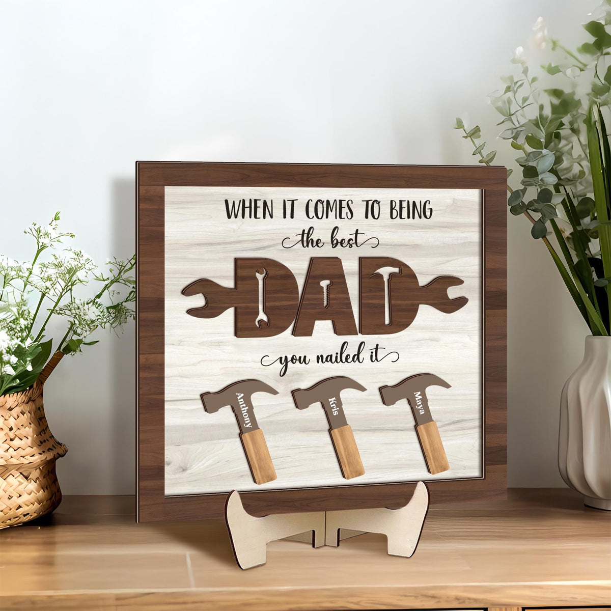 Personalized Dad Wood Sign You Nailed It Tool-Themed Father's Day Gift With Kids' Names, Custom Gift for Dad From Children
