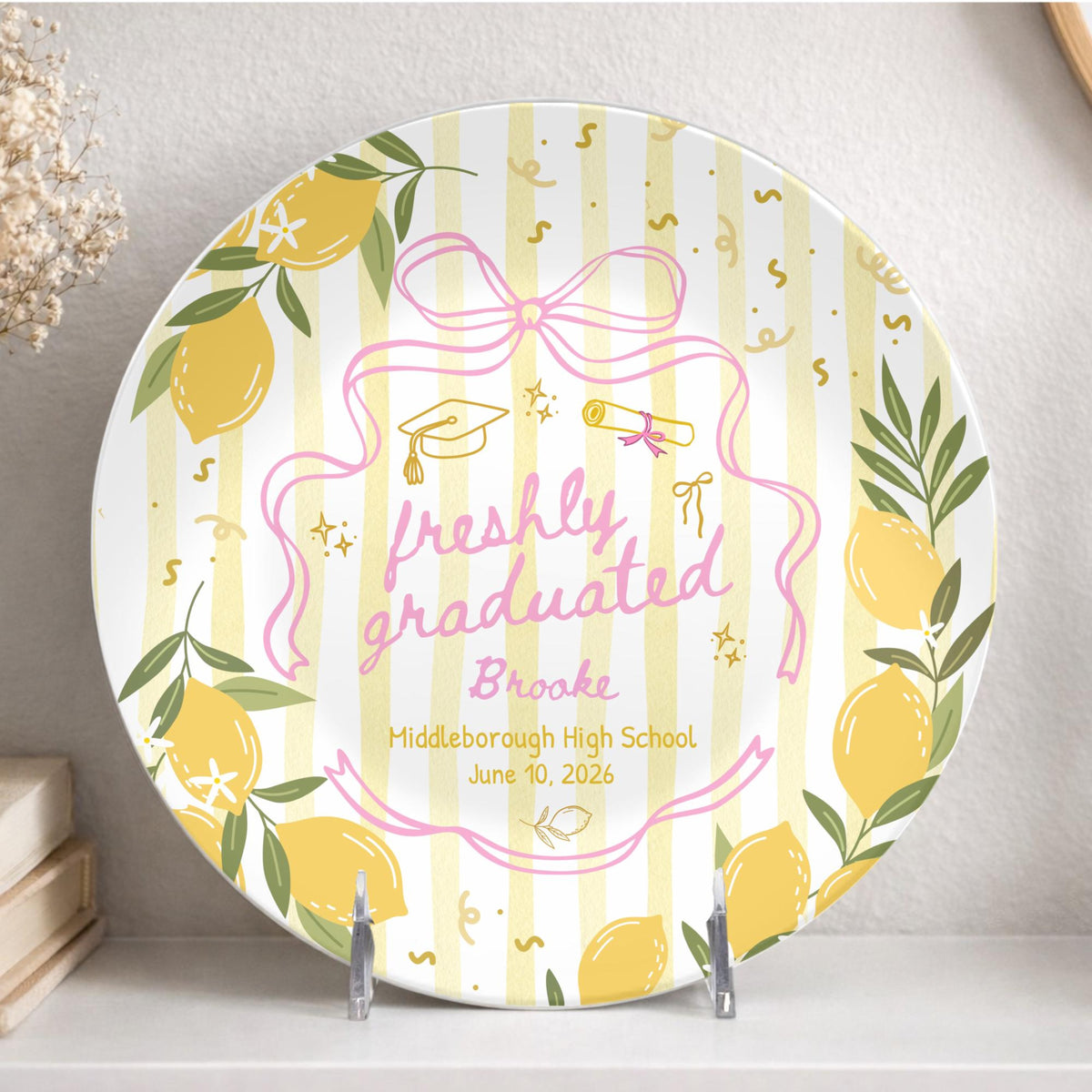 Custom Graduation Plate Coquette Freshly Graduated 2026 Table Decor Graduation Party Decoration Class of 2026 Sign Graduation Party Welcome