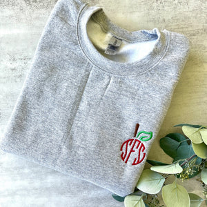 Embroidered Personalized Monogramed Sweatshirt, Teacher Crewneck Sweatshirt, Monogram Apple Sweatshirt, Personalized Teacher Sweatshirt