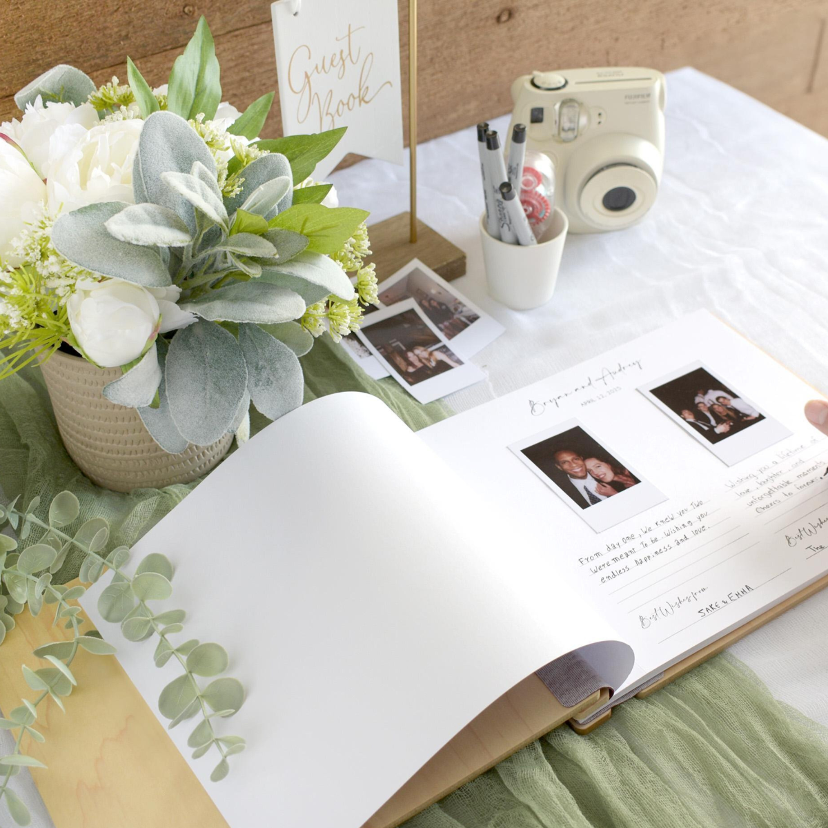 Wooden Wedding Guest Book, Wooden Guestbook, Personalized Wedding Book, Polaroid Guest book, Wedding Gift, Engagement Gift