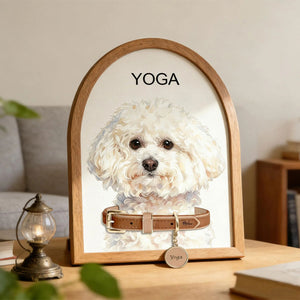 Custom Watercolor Pet Memorial Frame with Collar Holder, Pet Memorial Collar Holder