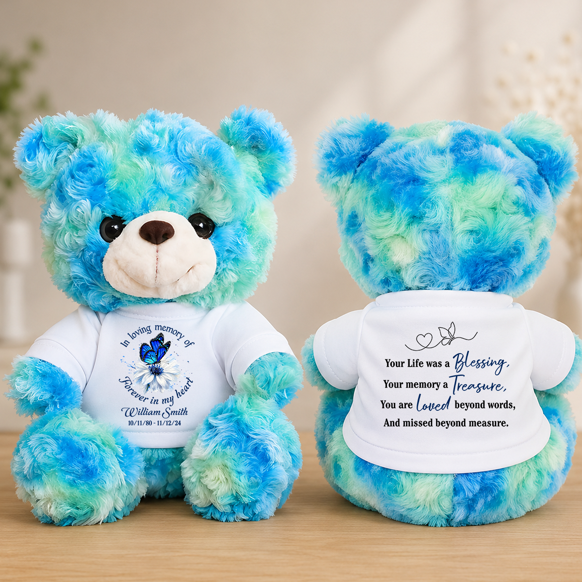 Memorial Butterfly Forever In My Heart Teddy Bear - Memorial Gift - Personalized Plush Bear