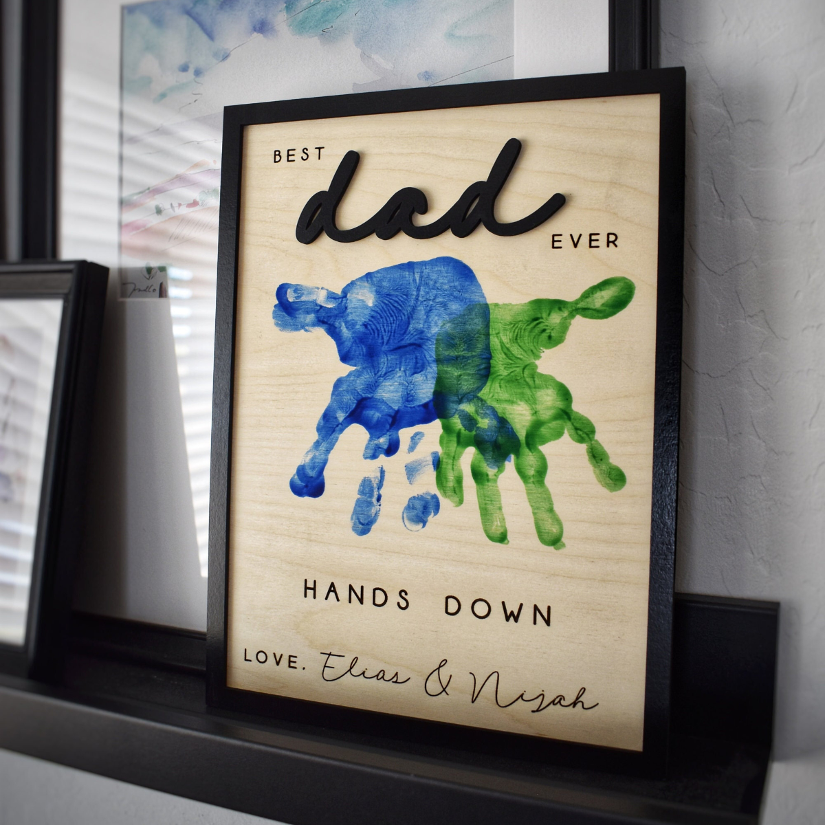 Hands Down Best Dad Ever, Personalized Engraved Wooden Sign, Celebrate Dad with Handprints and Custom Message, Handmade Fathers Day Gift