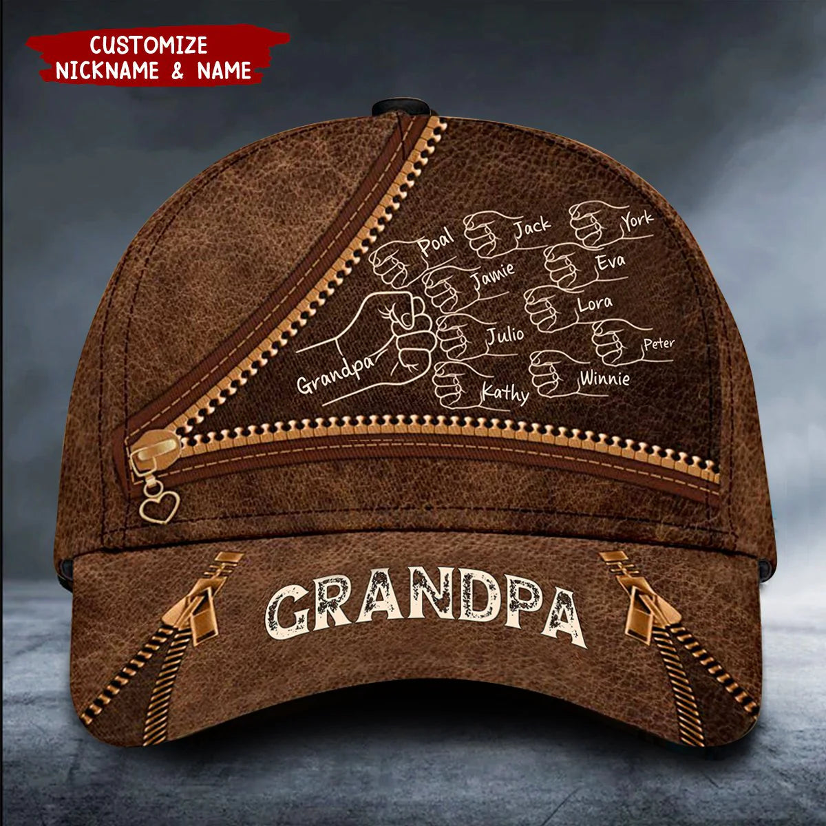 Grandpa Daddy Fist Bump Zipper Pattern - Personalized Classic Cap - Father's Day Gift For Dad, Grandpa