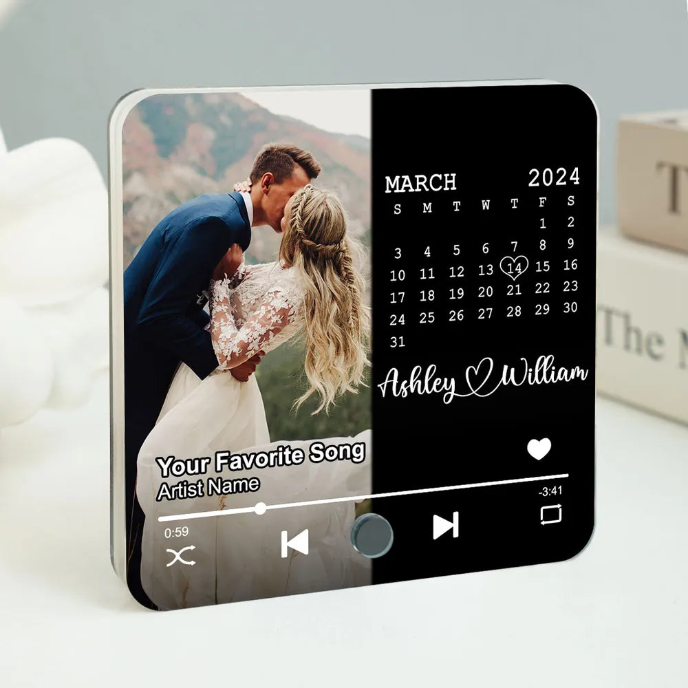 Upload Photo Calendar Anniversary Date - Personalized Music Fridge Magnet - Gift For Couple