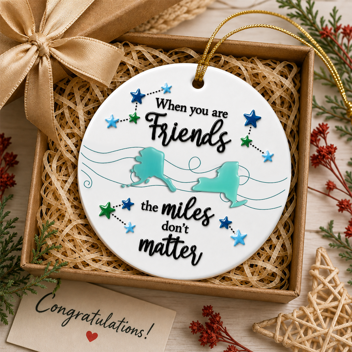 When You Are Friends Miles Don't Matter Christmas - Real 3D Ceramic Ornament
