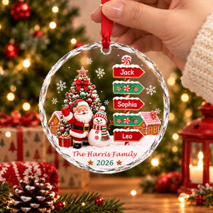 Family Names Santa & Snowman Glass Ornament - Personalized Christmas Gifts