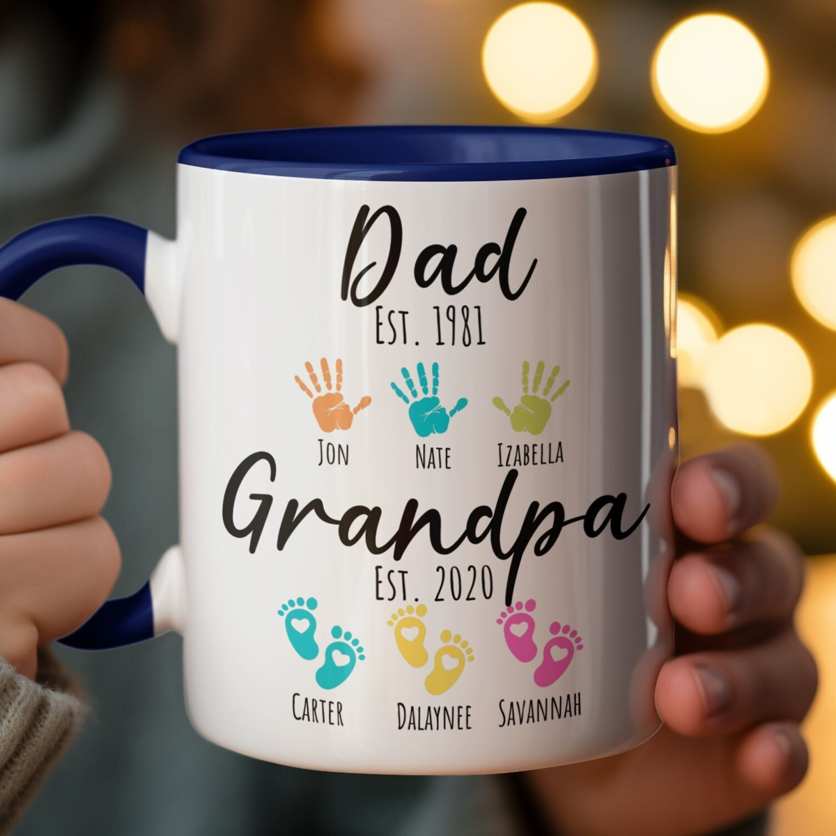 Dad Grandpa With Grandkids Names Handprint - Personalized Mug - Fathers Day Gift From Granddaughter & Grandson