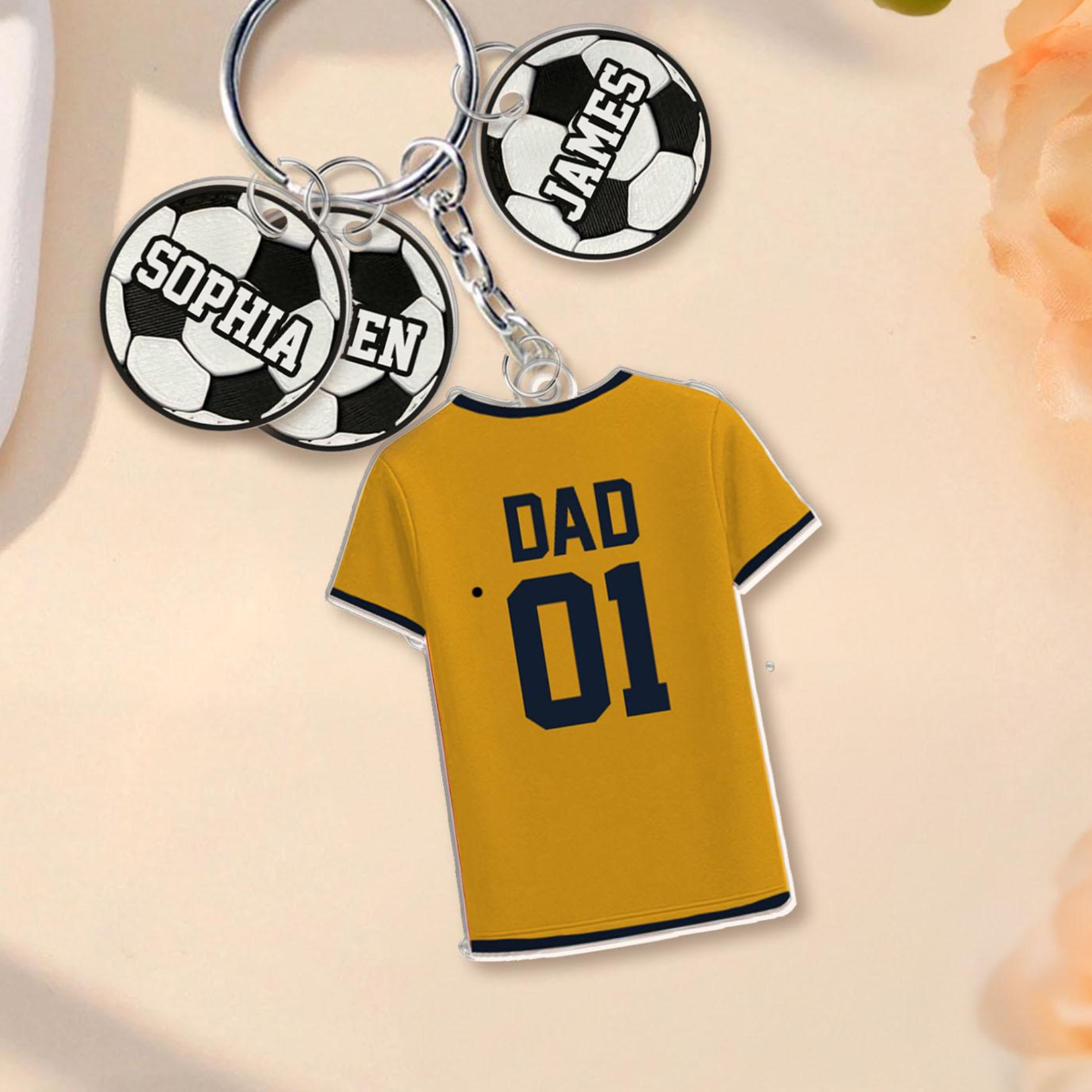 Personalized Soccer Keychain For Dad, Custom Dad Keychain With Kids Names Charm, Soccer Lover Gifts, Father's Day Gift, Sport Keyrings