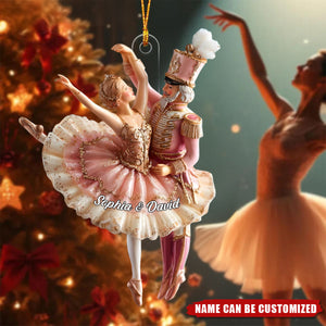 Pink Ballet Girl And Nutcracker Couple - Personalized Acrylic Ornament - Christmas Gift For Ballerina