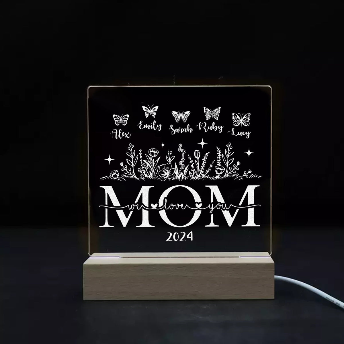 Custom Mom's Garden - Personalized 3D LED Light Wooden Base - Gift For Mom, Mother's Day Gift