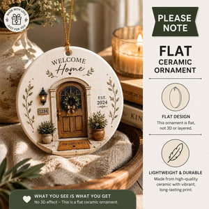 Welcome Home Our Happy Place - Personalized Ceramic Circle Ornament For Housewarming Christmas