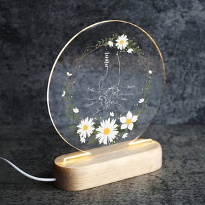 Daisy Flower Mom And Kid's Hands - Personalized 3D LED Light Wooden Base - Gift For Mom, Mother's Day