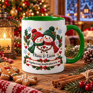 Christmas Snowman - Personalized Custom Accent Mug - Christmas Gift For Couples