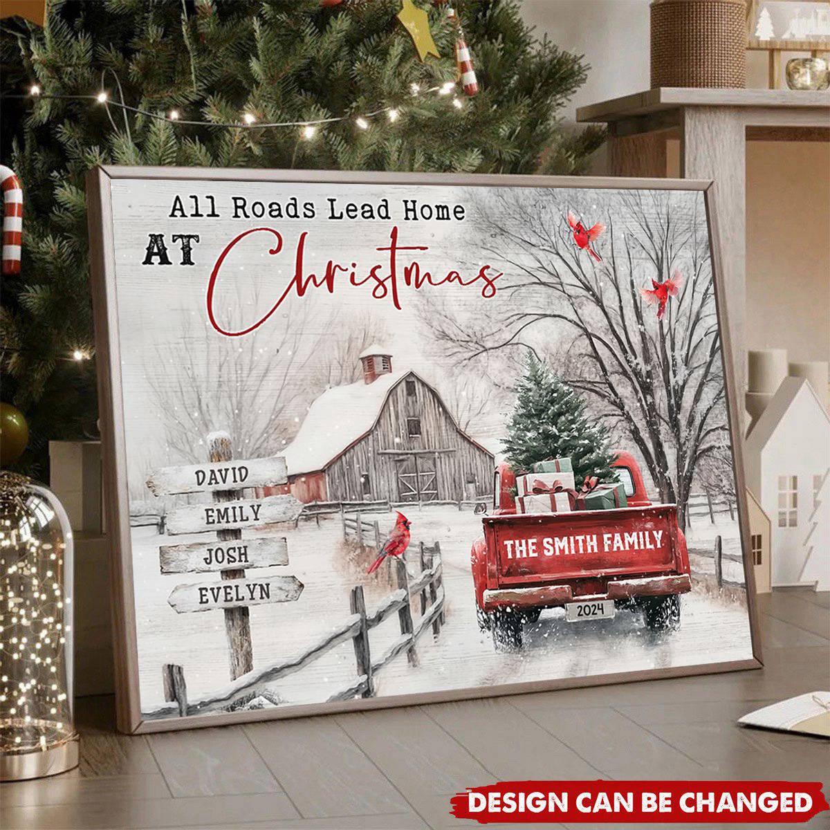 Customizable All Roads Lead Home at Christmas Canvas / Poster - Personalize Names & Year