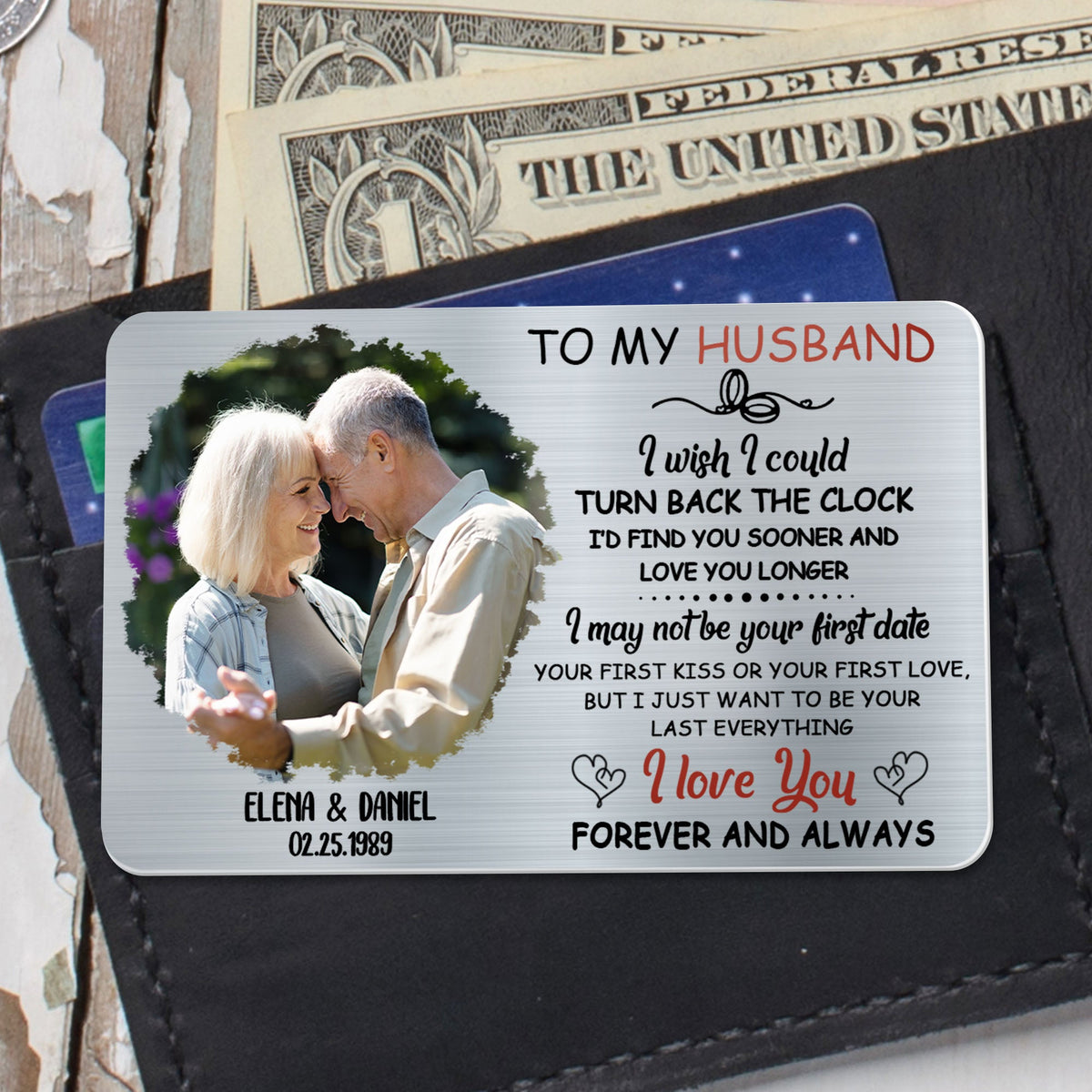 To My Husband, I Wish I Could Turn Back The Clock, Personalized Aluminum Wallet Card, Gift For Husbands