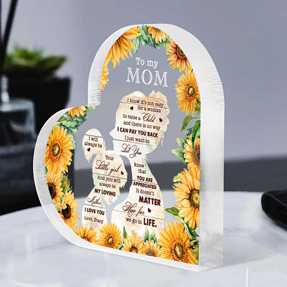 Sunflower Mommy & Daughter - Personalized Heart Shaped Acrylic Plaque - Gift For Mom From Daughter, Mother's Day, Birthday Gift