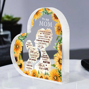 Sunflower Mommy & Daughter - Personalized Heart Shaped Acrylic Plaque - Gift For Mom From Daughter, Mother's Day, Birthday Gift