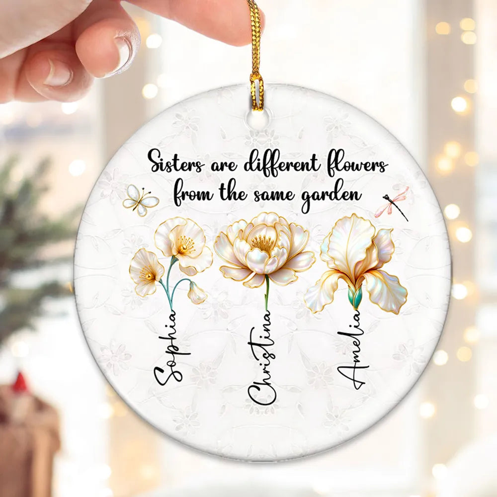 3D Pearl Effect Birth Flowers Sisters From The Same Garden - Personalized Ornament - Christmas Gift For Sisters, Besties