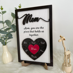 Personalized Puzzle Mom Sign Mother's Day, Love Heart Engrave, Gifts From Kids, Personalized Grandma, Wooden Sign, Puzzle Pieces
