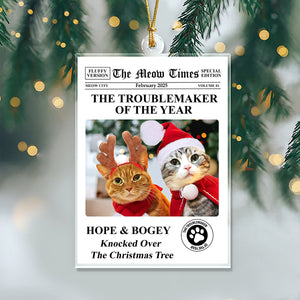 Custom Photo The Troublemaker Of The Year - Personalized Acrylic Ornament - Christmas Gift For Pet Owners