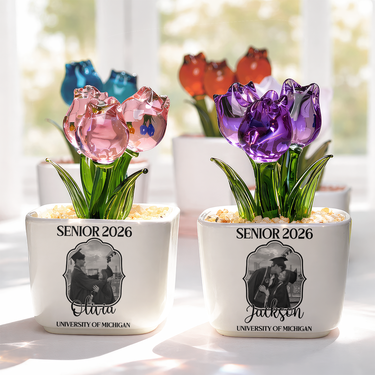 Graduation Photo Personalized Glass Everlasting Tulips