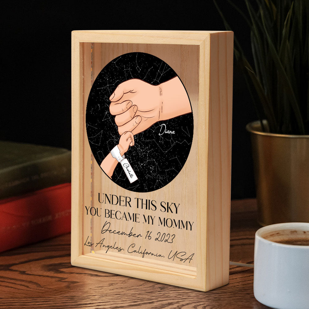 Under This Sky You Became My Mommy 1st Mother's Day - Personalized Frame Light Box - Gift For New Mom