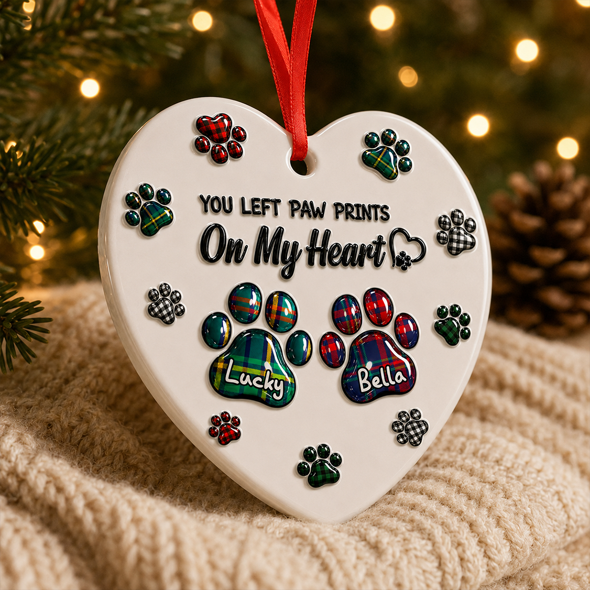 Memorial Dog Cat You Left Paw Prints On My Heart Memorial Ornament - Real 3D Raised Ornament