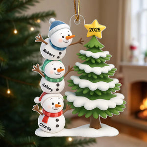 Snowman Family Stack 3D Effect Christmas Tree - Personalized Acrylic Ornament - Christmas Gift For Family
