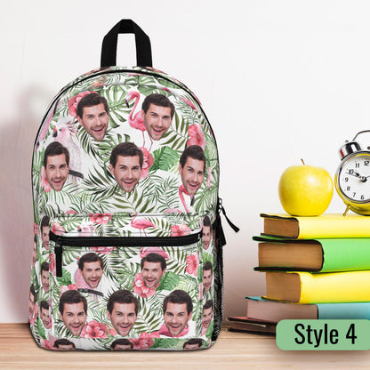Custom Backpack with Face Photo and Hawaii Flowers Pattern, Personalized Back to School Bag Gift, First day of School