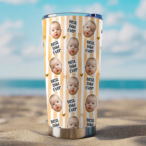 Custom Baby Face Tumbler, Personalized Best Dad Ever Stripes Travel Mug, Funny Repeat Photo Face Coffee Cup, First Fathers Day Gift From Wife