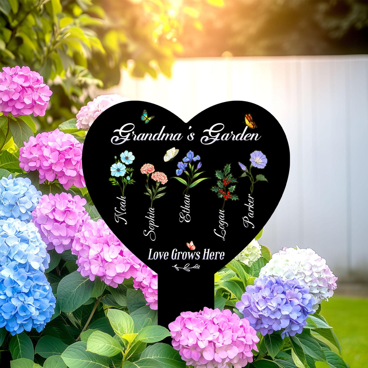Personalized Birth Flower Metal Garden Stake, Mother's Day Gifts for Grandma, Grandkids Names, Nana's Blessings, Garden Marker Botanical Art