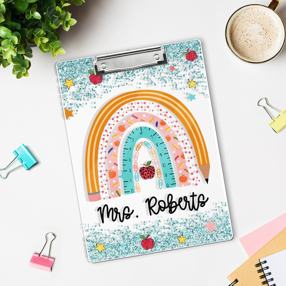 Personalized Teacher Appreciation Gifts, Custom Rainbow Teacher Clipboard, Teacher Name Clipboard, Back To School, End Of Year School Gift