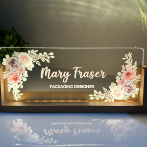 Personalized Desk Name Plate With Wooden Base, Lighted LED Light Nameplate, Desk Accessories, Office Gifts for Boss Coworkers, New Job Gifts