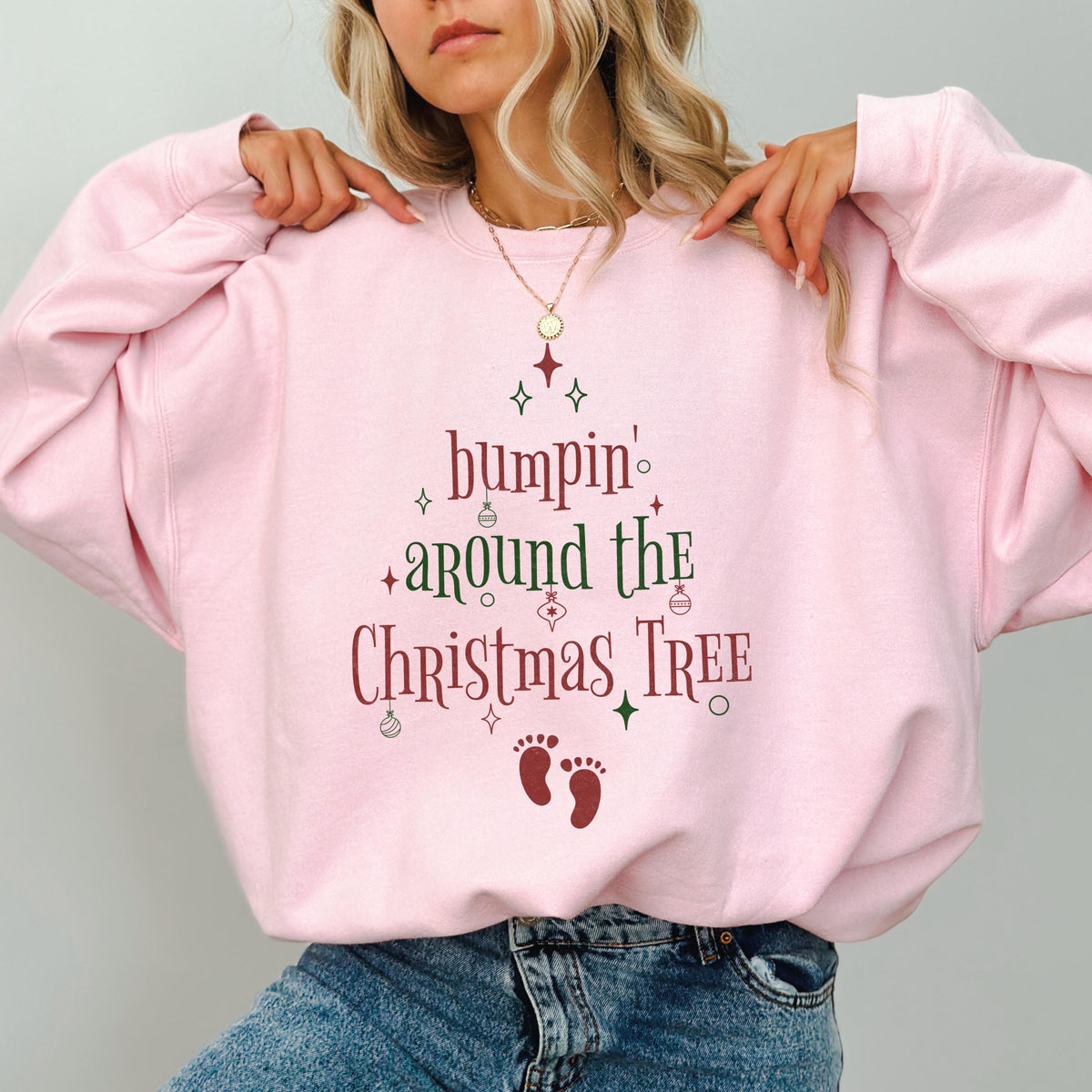 Bumpin Around the Christmas Tree Shirt, Christmas Pregnancy Reveal Sweatshirt, Xmas Maternity Shirt, Holiday Pregnancy Announcement Crewneck