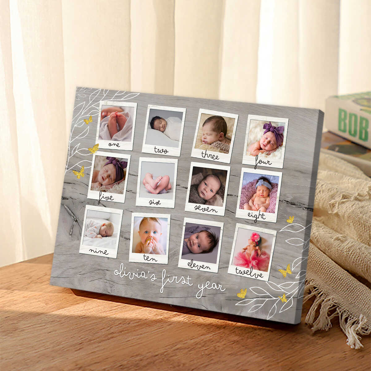 Baby's First Birthday Photo Collage Canvas, Baby's First Year Canvas, Gift For Baby, Gift For New Mom, Mother's day, Birthday Gift