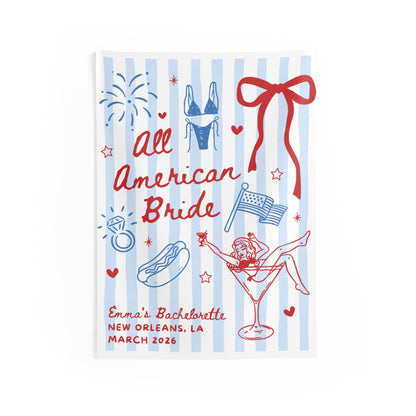 All American Bride Bachelorette Banner, 4th of July Cocktail Party Decor, BBQ Bachelorette Backdrop, Bach Photo Booth, Weenies Bridal Shower