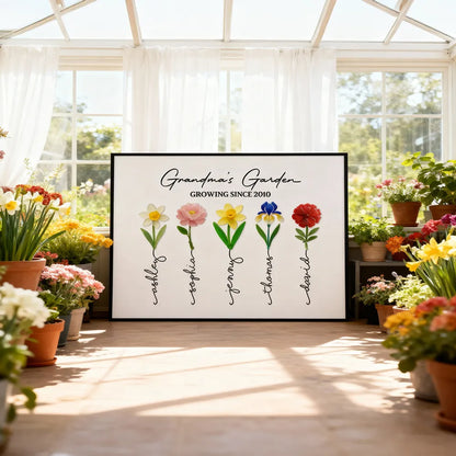 3D Sea Glass Birth Month Flowers Grandma's Garden - Personalized Canvas - Gift For Grandma, Mom, Birthday Gift