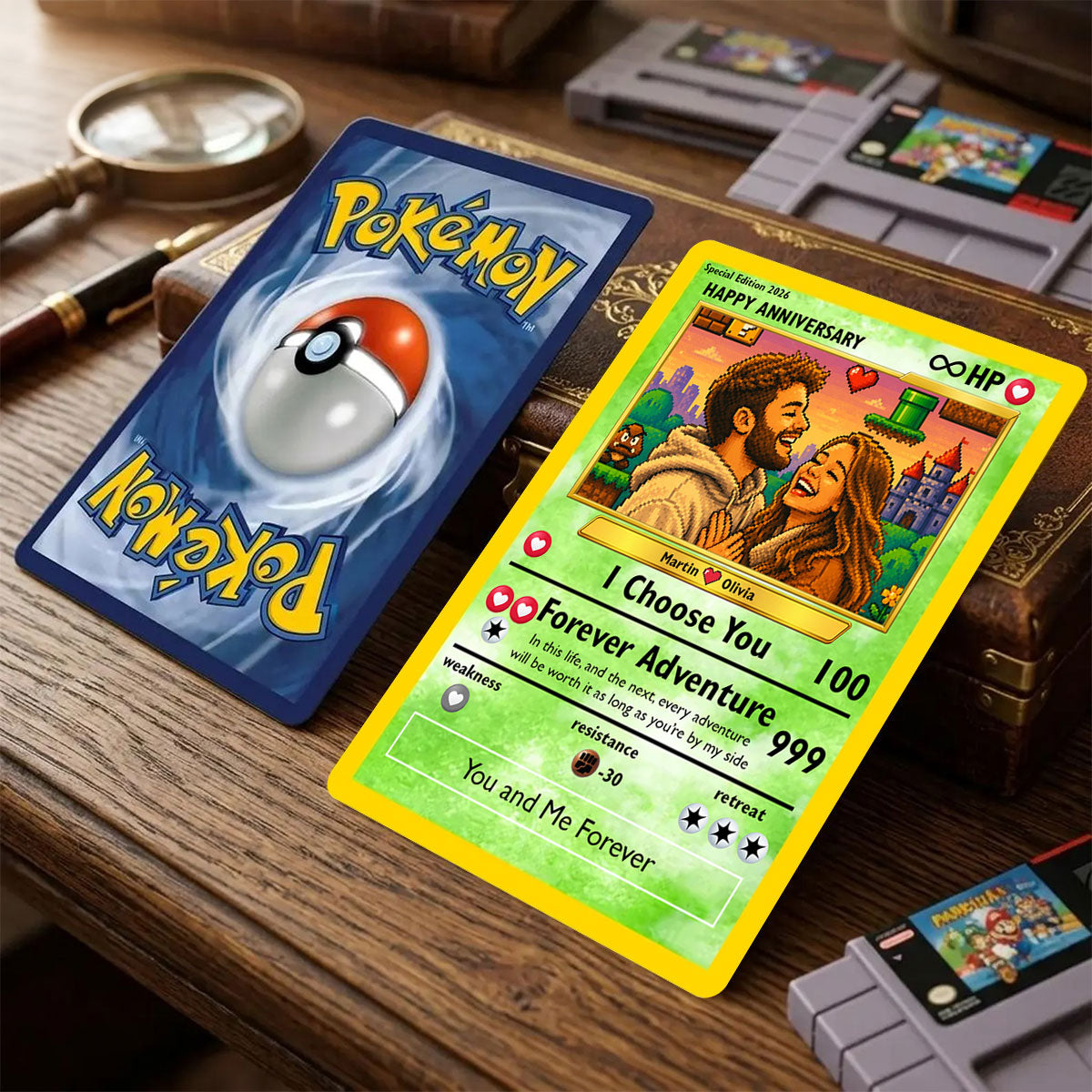 Pixel Poke Art Card - Couples Photo Card, Gift for Him, Anniversary Gift, Couple Photo Wallet Insert, Couples Gift, Wedding Gift